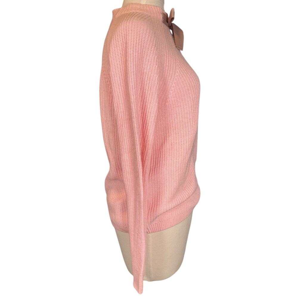 J.Crew Pink Wool Blend Sweater with Velvet Bow Neck Size Small Preppy Luxury - Picture 4 of 10